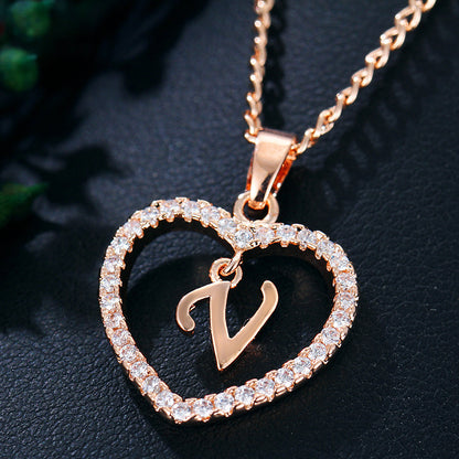 Tiny Crystal Initial Heart Necklace