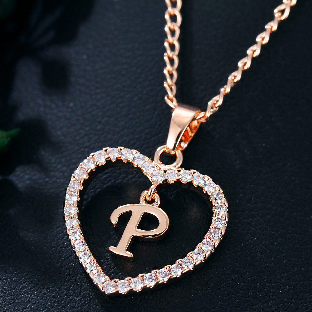 Tiny Crystal Initial Heart Necklace