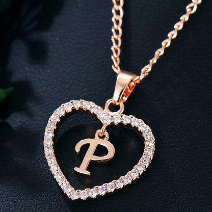 Tiny Crystal Initial Heart Necklace