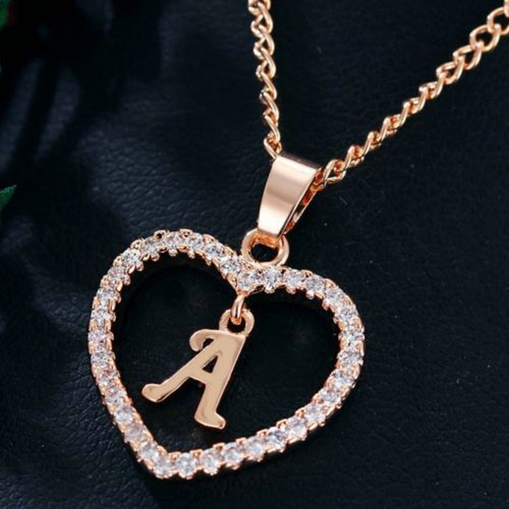 Tiny Crystal Initial Heart Necklace
