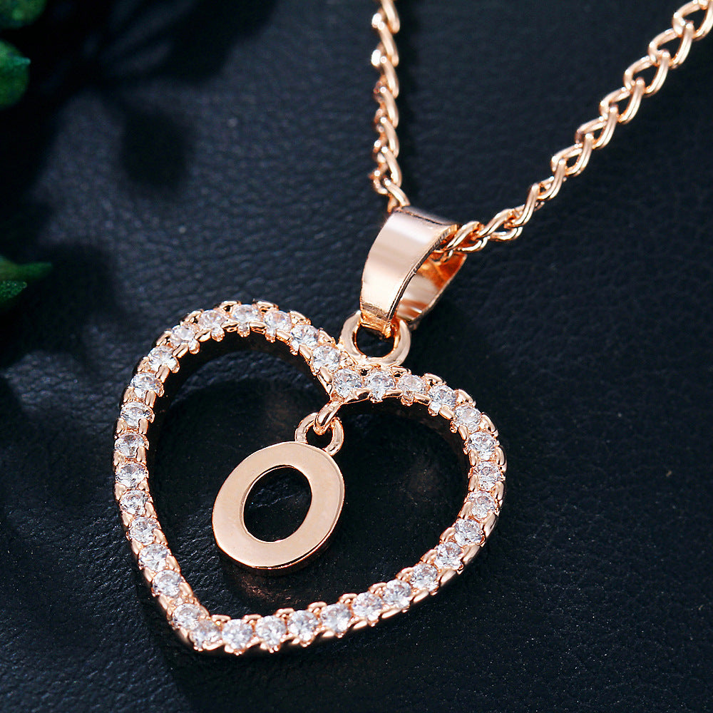Tiny Crystal Initial Heart Necklace