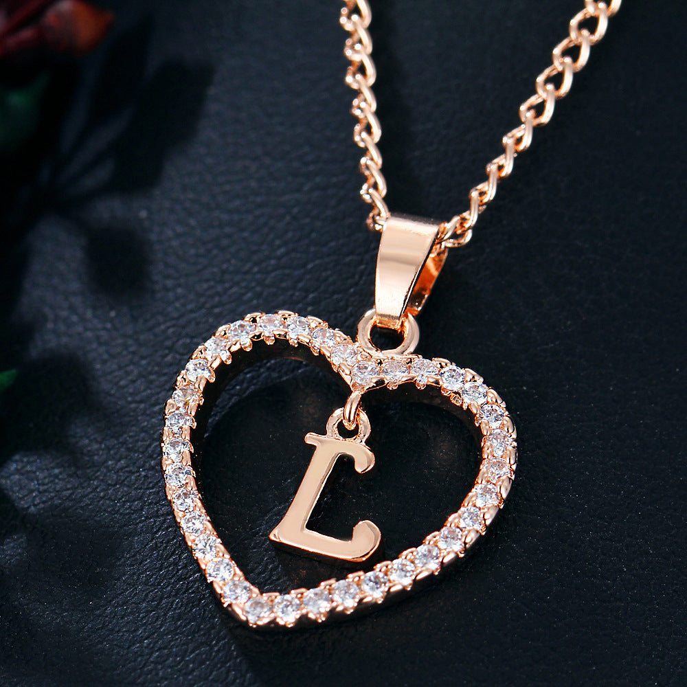 Tiny Crystal Initial Heart Necklace