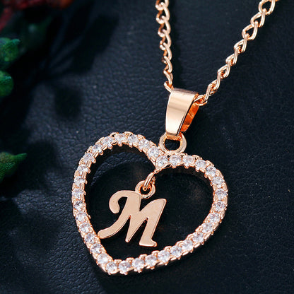 Tiny Crystal Initial Heart Necklace