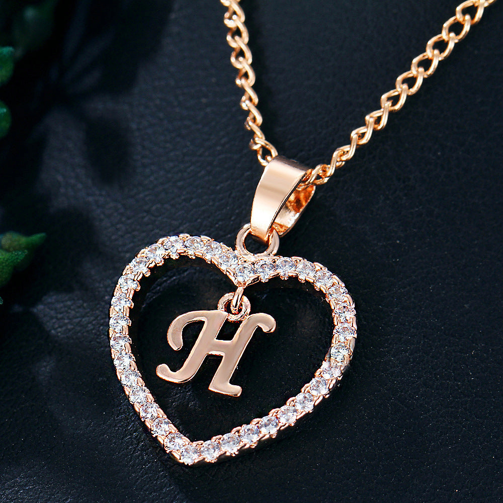 Tiny Crystal Initial Heart Necklace