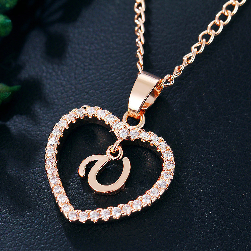 Tiny Crystal Initial Heart Necklace