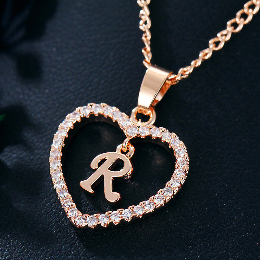 Tiny Crystal Initial Heart Necklace