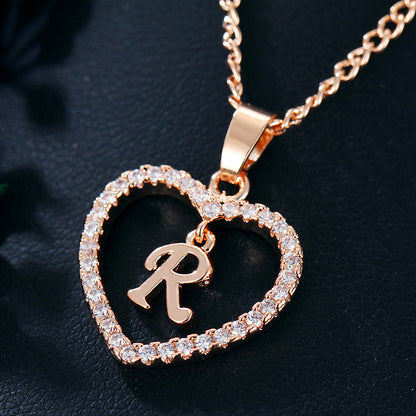 Tiny Crystal Initial Heart Necklace