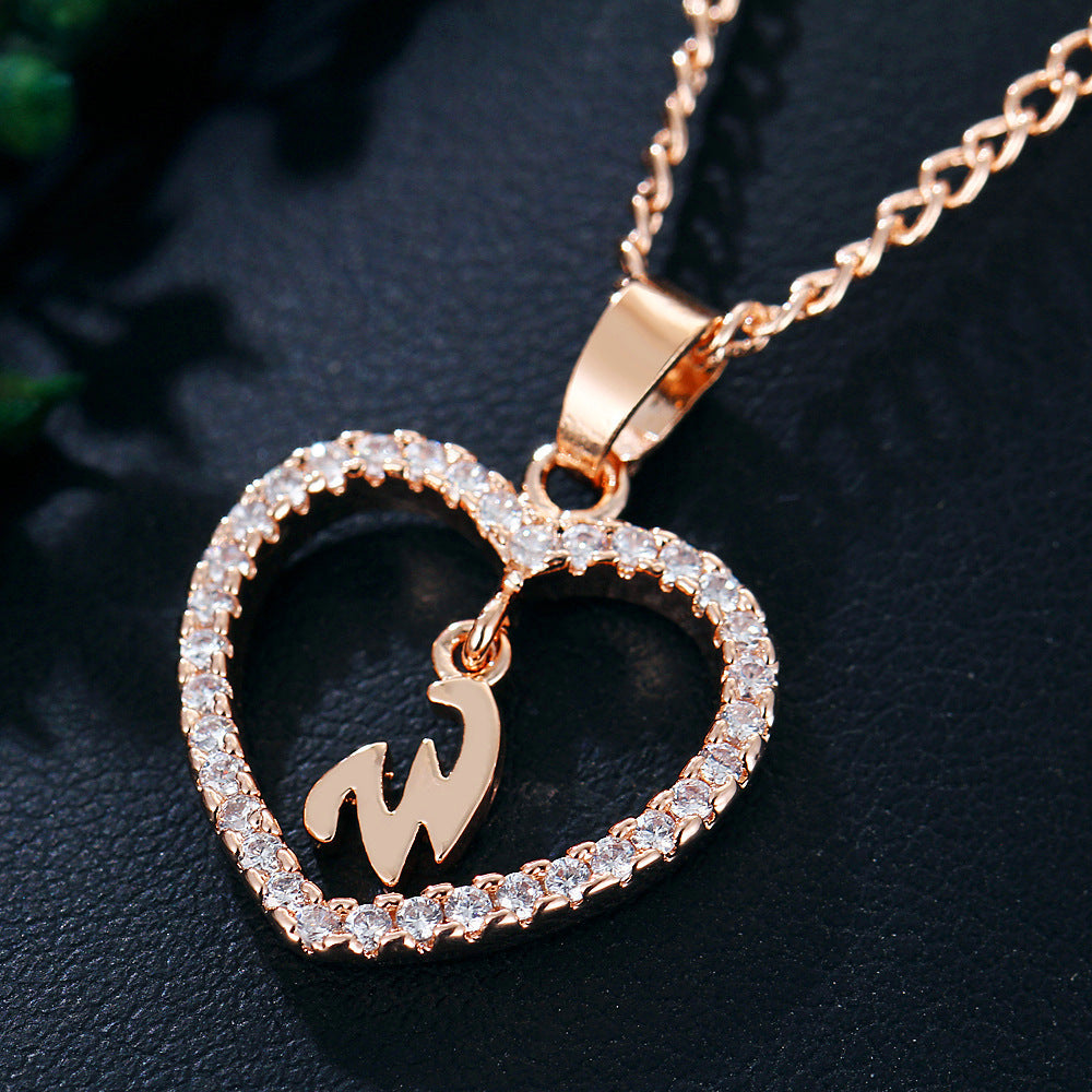 Tiny Crystal Initial Heart Necklace