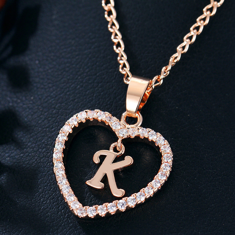 Tiny Crystal Initial Heart Necklace