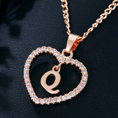 Tiny Crystal Initial Heart Necklace
