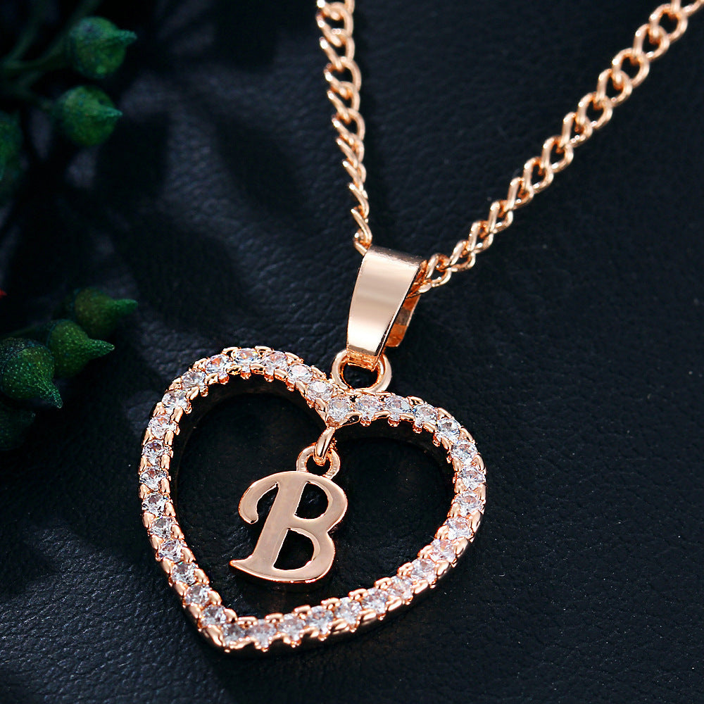 Tiny Crystal Initial Heart Necklace