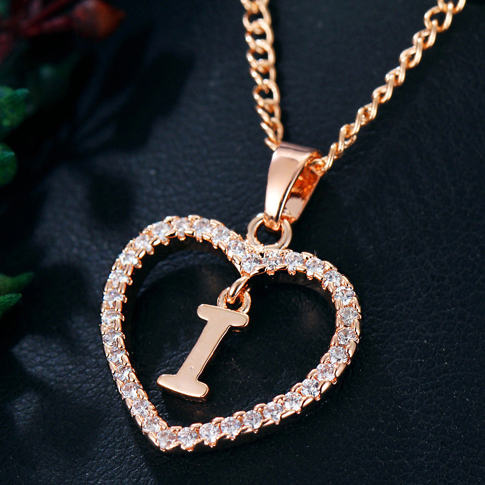 Tiny Crystal Initial Heart Necklace