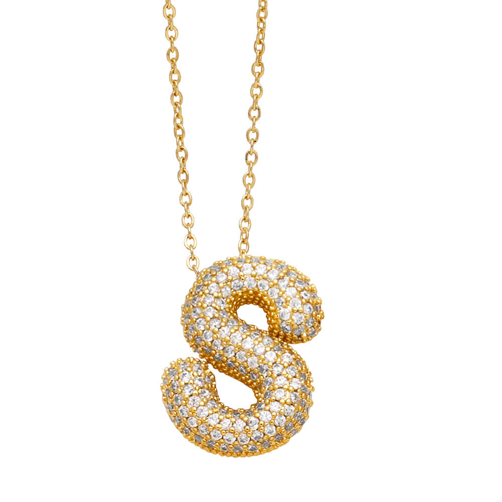 Crystal Fashion Bubble Letter Necklace