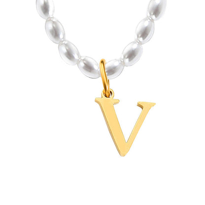Pearl Charm Letter Necklace