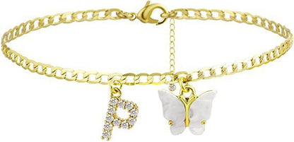 Butterfly & Sparkle Letter Anklet