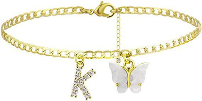 Butterfly & Sparkle Letter Anklet