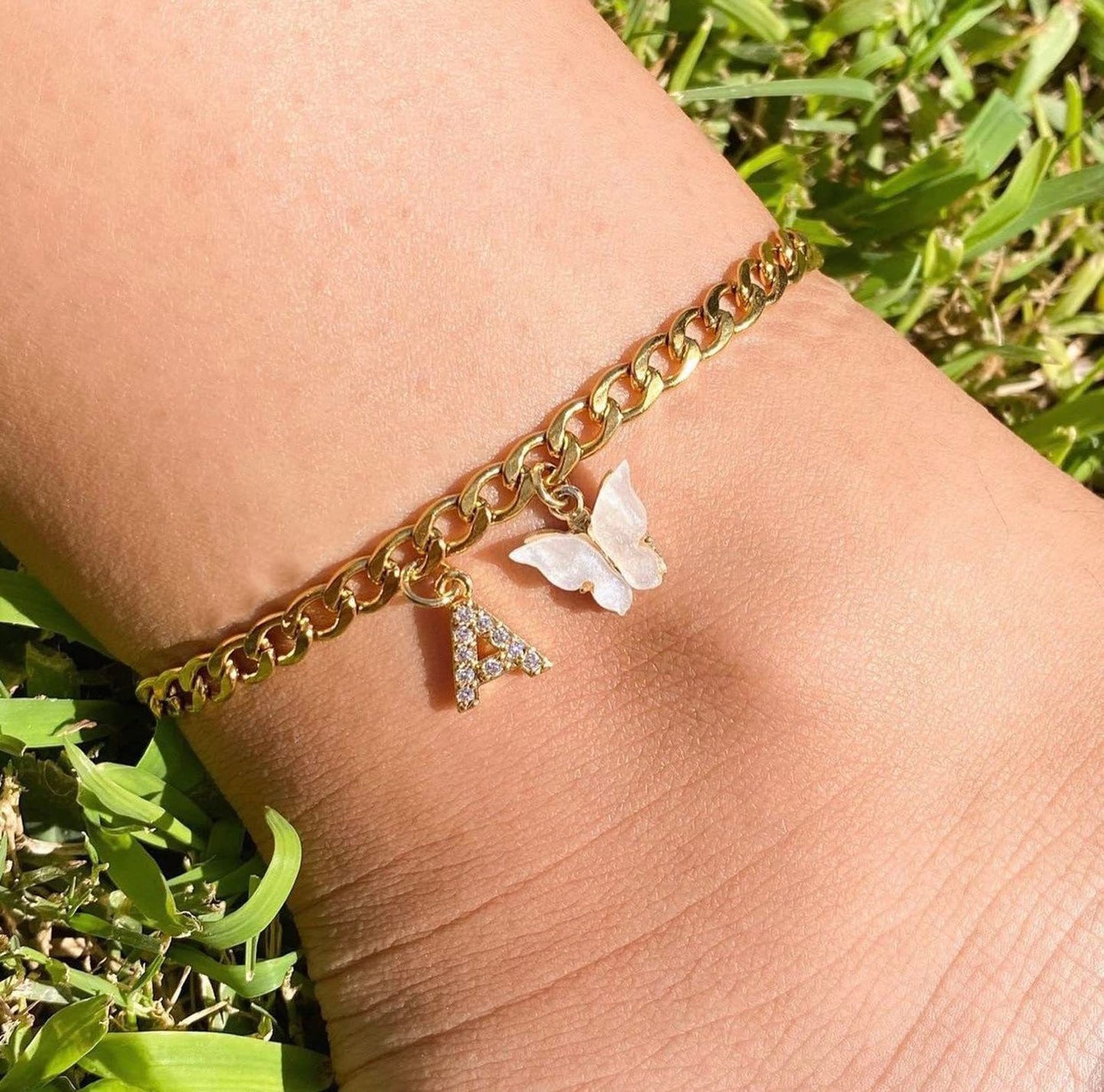 Butterfly & Sparkle Letter Anklet
