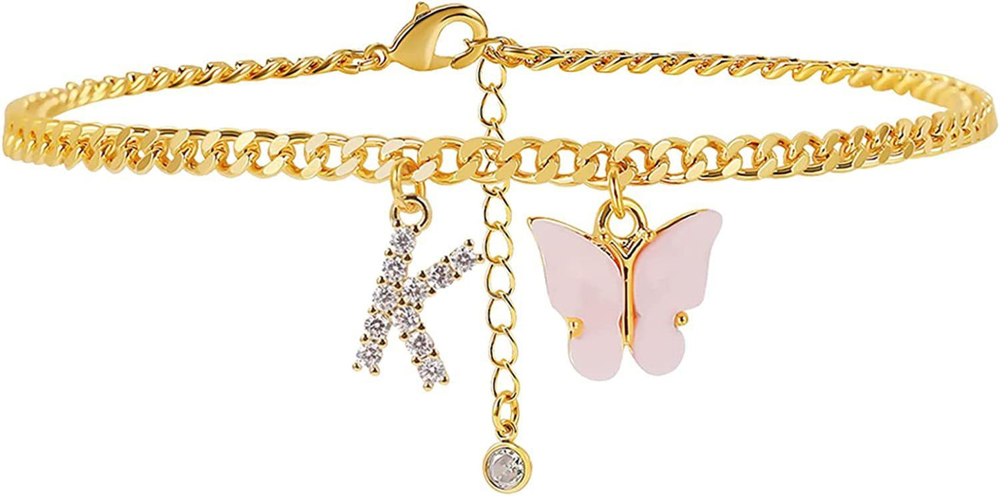 Butterfly & Sparkle Letter Anklet