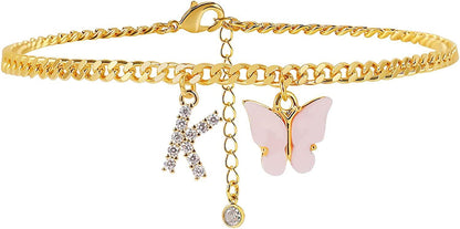 Butterfly & Sparkle Letter Anklet