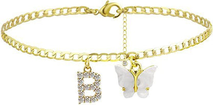 Butterfly & Sparkle Letter Anklet
