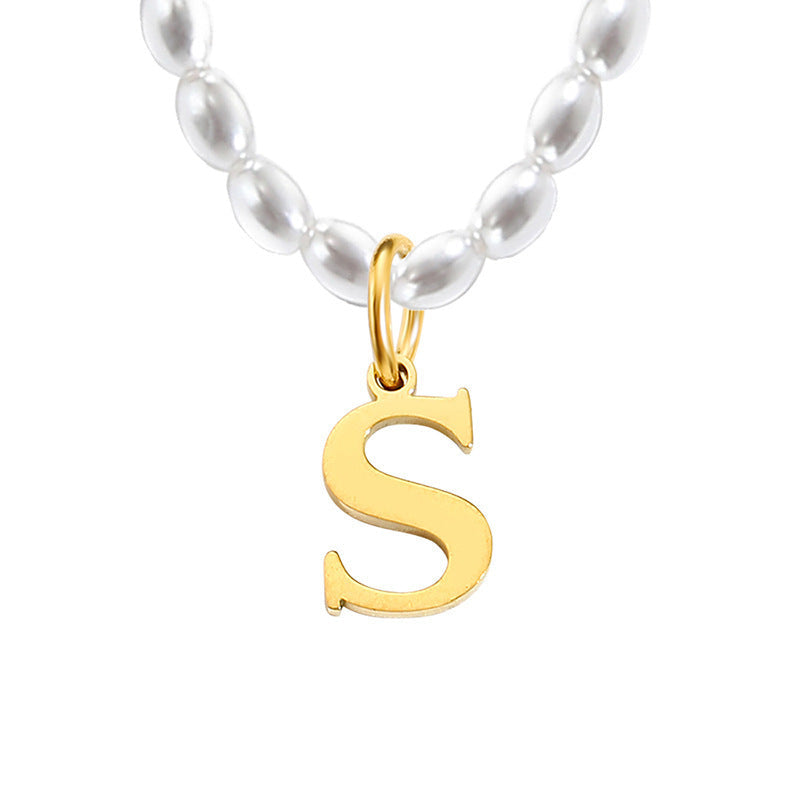 Pearl Charm Letter Necklace