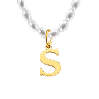 Pearl Charm Letter Necklace