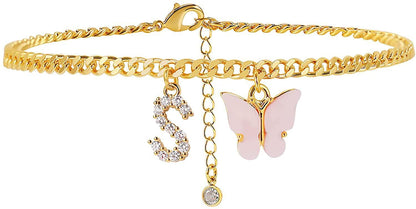 Butterfly & Sparkle Letter Anklet