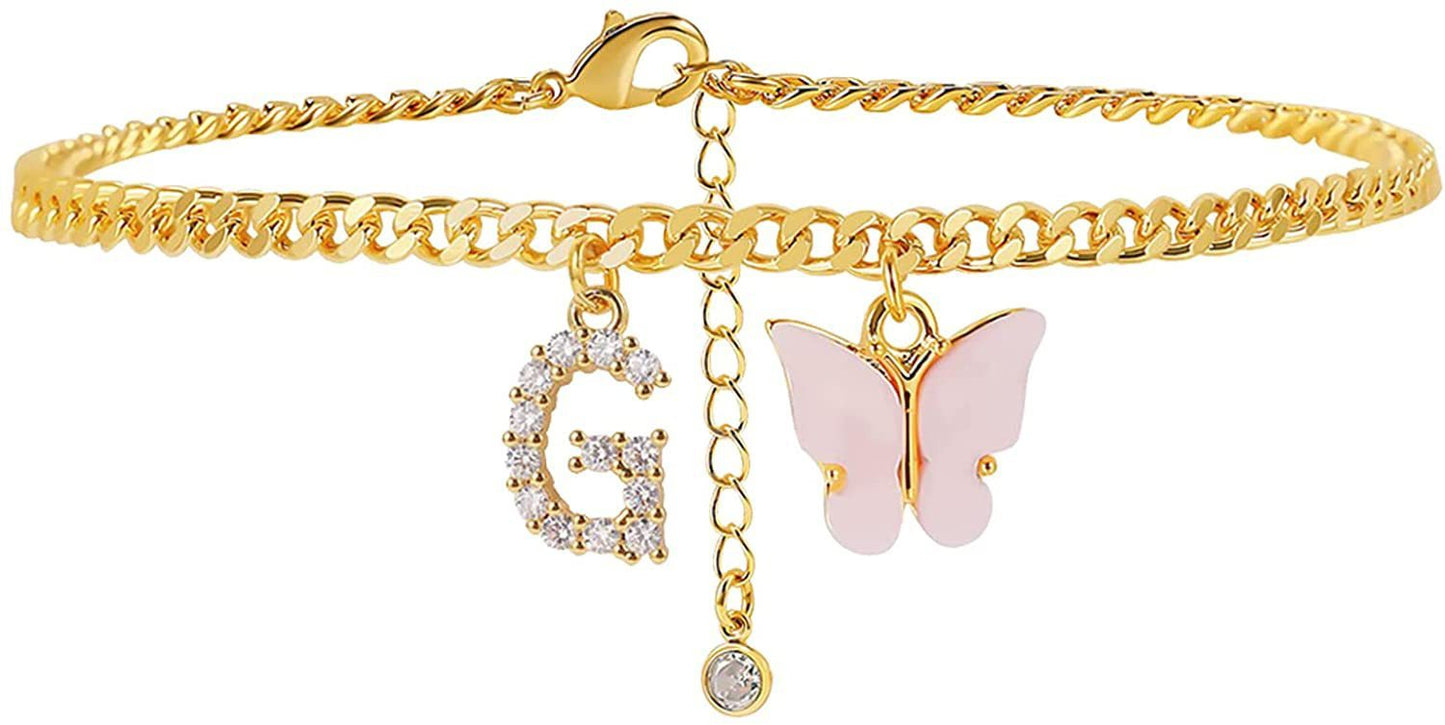 Butterfly & Sparkle Letter Anklet