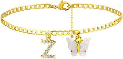 Butterfly & Sparkle Letter Anklet