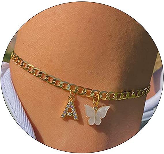 Butterfly & Sparkle Letter Anklet