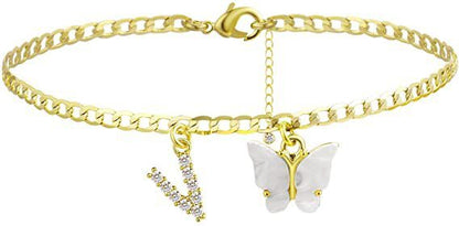 Butterfly & Sparkle Letter Anklet