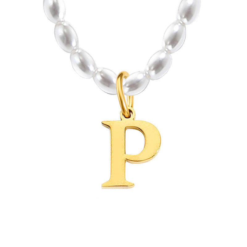 Pearl Charm Letter Necklace