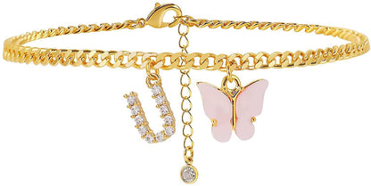 Butterfly & Sparkle Letter Anklet