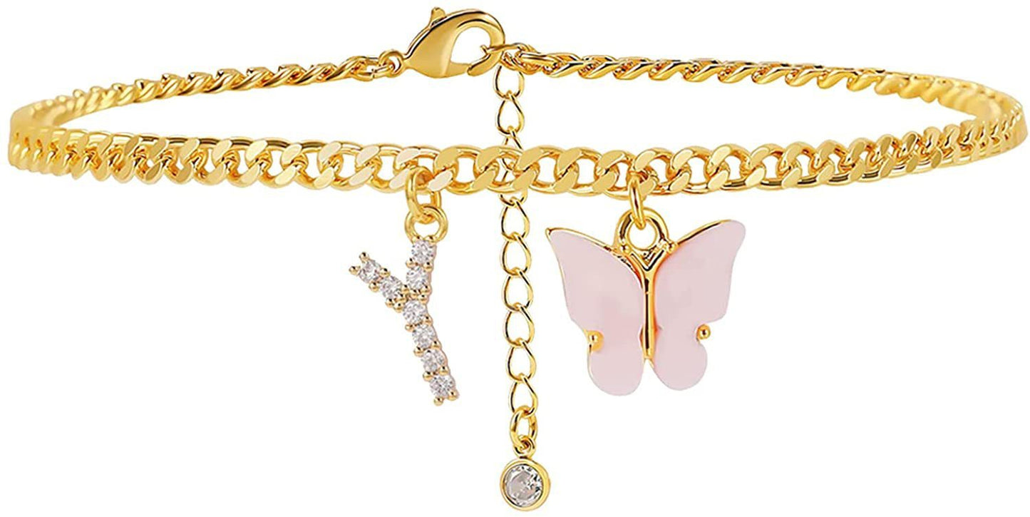 Butterfly & Sparkle Letter Anklet