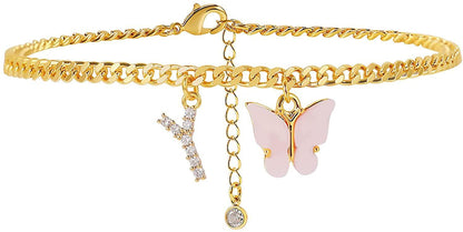 Butterfly & Sparkle Letter Anklet